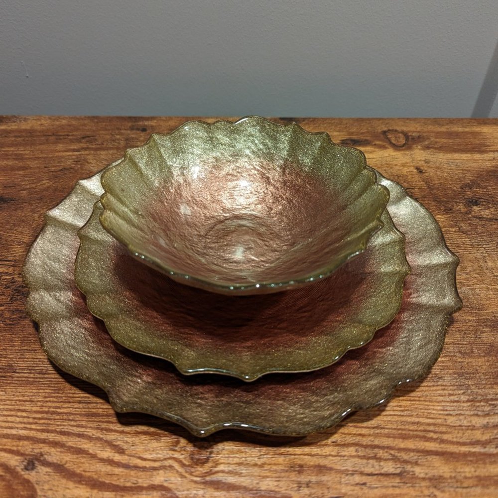 Anthropologie Rose dishes (dinner plate, side plate, bowl) - shimmery pink/gold - Picture 4 of 7